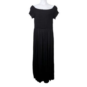 City Chic Womens Black Smocked Off Shoulder Pullover Maxi Dress Size 20